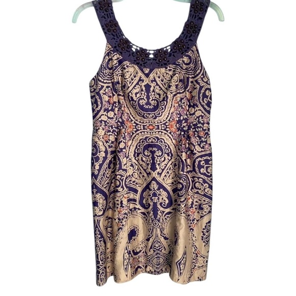 Free People Purple Paisley Crochet Beaded Cotton Shift Dress Size 2 NWT - Picture 6 of 10